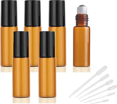 Produktbild von GQunit Ätherische Öle Roll-On Glasflaschen Set, 6 x 5ml Braunglas mit 6 Pipetten, Nachfüllbar für Aromatherapie