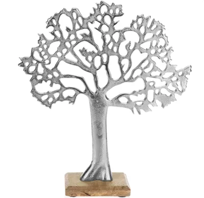 Produktbild von com-four® Deko-Aufsteller Baum XL - Metall-Baum auf Holzsockel - Deko-Baum aus Metall zum Hinstellen - Lebensbaum zum Verschenken