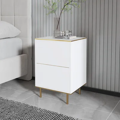 Produktbild von Skye Decor, Imaj - Marble, White, Nachttisch, Weisser Marmor, 100 % MELAMINBESCHICHTETE SPANPLATTEN, 40 x 35 x 60 cm