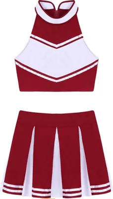Produktbild von Damen Cheerleader Kostüm Gr. M Uniform Set Crop Top Rückenfrei Faltenrock Minirock Tanz Karneval Party Halloween