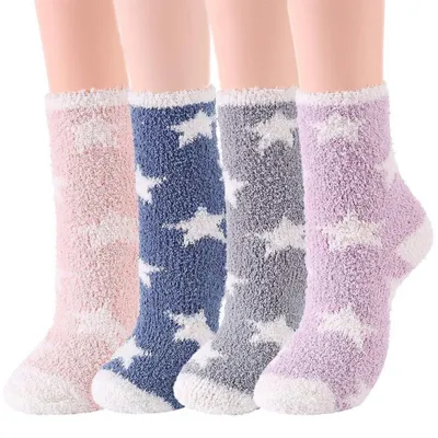 Immagine prodotto di 4 paia di calze donna, calze termiche, calze di lana, invernali, colorate, confortevoli, traspiranti, taglia 36-41