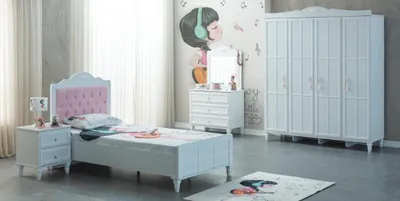 Produktbild von Luxus Komplette Kindermöbel Kinderbett Weiß Holz Set 5tlg Kinderzimmer