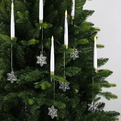 Produktbild von LED Weihnachtsbaumkerzen mit Kunststoff-Schneeflockendekor12 pcs Led Kerzen mit FernbedienungFlammenlose Tafelkerzen mit Timerfunktion,für Weihnachten