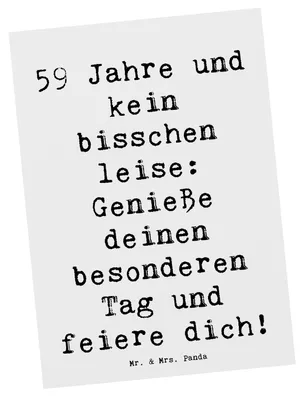 Produktbild von Mr. & Mrs. Panda Postkarte Spruch 59. Geburtstag Feier - Weiß - Geschenk, Geburtstagsgeschenk, Jubiläum, Ansichtskarte, Ansichtskarten, Postkarten, Happy Birthday, Freude