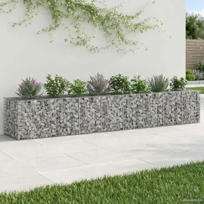 Imagen del producto de Maison Exclusive - Dos jardineras elevadas tipo gavión, 340 x 60 x 55 cm, acero galvanizado