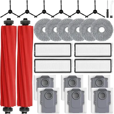 Produktbild von 26 Stück Zubehörset für Roborock Qrevo S/Qrevo Pro/Qrevo MaxV Saugroboter mit 2 Hauptbürste 6 Wischtücher 4 HEPA Filter 6 Staubbeutel 6 Seitenbürsten 1 Reinigungsbürste 1 Schraubenzieher