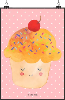 Produktbild von Mr. & Mrs. Panda Bild Cupcake DIN A2 - Rot Pastell - Geschenk, drucke, Wandbild, wanddeko, Muffin, Plakat, Koch, Cupcakes, Küche Deko, Wunder, Motivation Sprüche, Lustige