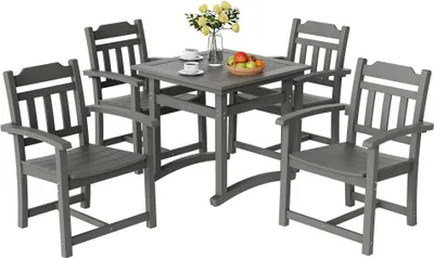 Immagine prodotto di Set di mobili da giardino - Set di mobili da balcone 1 tavolo + 4 sedie - Portata 150 kg - Resistente alle intemperie, al sole - Set da pranzo da giardino - Set di mobili da balcone moderni - Grigio chiaro