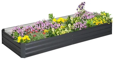 Image de Jardinière surélevée XL en acier galvanisé, bac à plantes pour le jardin et la terrasse, résistante aux intempéries et au gel, fond ouvert pour une croissance saine des racines, gris, 241 x 90,5 x 30 cm