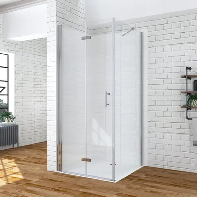 Produktbild von Duschkabine Falttür mit Seitenwand 80x100x197cm, Duschtür mit Seitenteil Duschabtrennung ecke faltbar Dusche Glastür Seitenwand, 6 mm ESG-Nanoglas