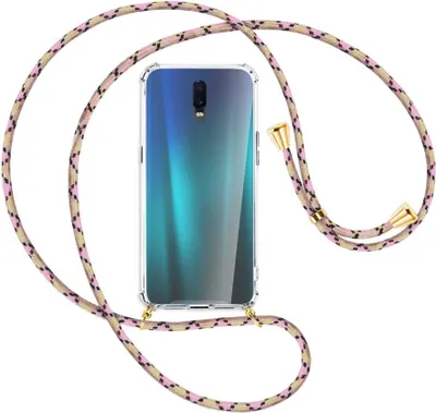Produktbild von Handykette Backcover-Schutzhülle mit Band (Metall goldfarben) für Oppo R17 / RX17 - rosa Karo
