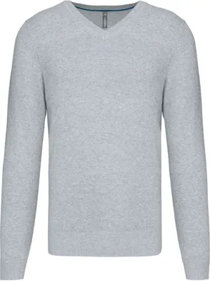 Produktbild von Kariban Herren Pullover Strick Zopfmuster Langarm Baumwolle V-Neck, Größe:3XL, Farbe:Light Grey Heather