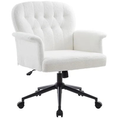 Produktbild von IWMH Bürostuhl mit Armlehnen, Höhenverstellbar Drehstuhl mit Breite Rückenlehne,Teddystoff Schminkstuhl, Ergonomisch Stuhl für Homeoffice - Weiß