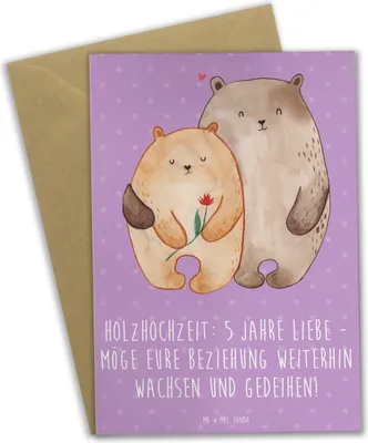 Produktbild von Mr. & Mrs. Panda Grußkarte 5. Hochzeitstag Holzhochzeit - Lavendeltraum - Geschenk, einladungskarten, Heiraten, osterkarten, weihnachtskarten, besondere Anlässe, Liebe