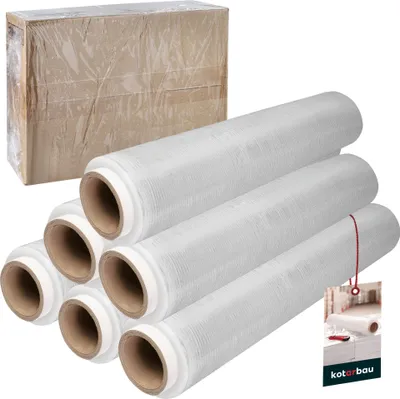 Zdjęcie produktu dla KOTARBAU® 6 rolek folii do owijania Folia stretch 1,5 kg | dl. 285 m szer. 50 cm | przezroczysta Rolka folii stretch Folia stretch przezroczysta Folia do pakowania przezroczysta Folia do przenoszenia mebli Folia do pakowania Stret