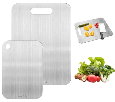 Produktbild von 2-teiliges Titan-Schneidebrett, Schneidebrett aus Edelstahl 304, doppelseitig, lebensmittelecht für Fleisch, Gemüse und Obst