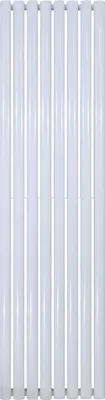 A vertical panel radiator with multiple white tubes.