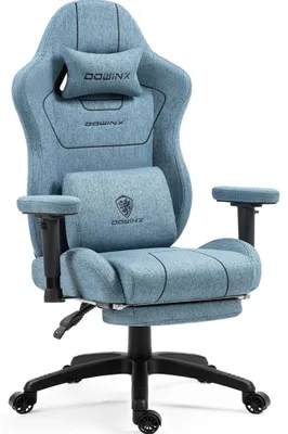 Produktbild von Gaming-Stuhl Stoff, Taschenfederkissen, Massage-Lendenstütze, Fußstützen, XXL, ergonomisch Grau