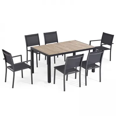Image de Ensemble table de jardin et 6 chaises en aluminium et céramique bois - Oviala Tivoli