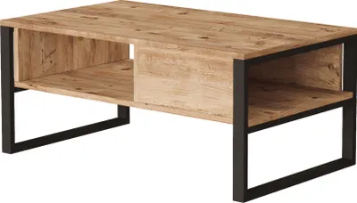 Obrázok produktu pre Konferenčný stolík "Laukaa" obdĺžnikový kovový rám 100 x 60 x 45 cm rustikálny dubový vzhľad