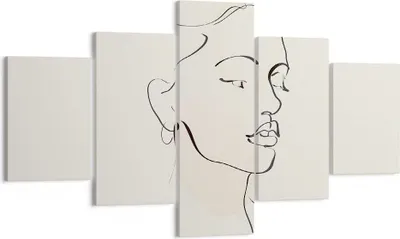 Produktbild von Bild auf Leinwand - Leinwandbild - 5 Teile - Frau Zeichnung Linie - 125x70cm - Wand Bild - Wanddeko - Wandbilder - Leinwanddruck - Bilder - Wanddekoration - Leinwand bilder - Wandbild - EA125x70-5046
