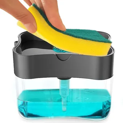 Produktbild von Design-Küchenseifenspender mit Schwammhalter, langlebiger Spülmittelspender, idealer Seifenspender für die Küchenspüle