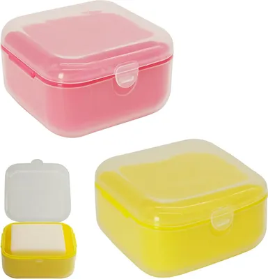 Produktbild von Seifenschachtel mit Deckel für unterwegs - Set von 2 kleinen Seifenbeuteln - auslaufsichere Seifenbox - tragbare Seifenschale mit Belüftung - Badezimmer (gelb rosa) Seifenschachtel mit Deckel