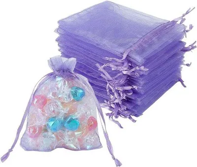 Obrázok produktu pre Sada darčekových vrecúšok z organzy – balenie po 200 ks – modrá a fialová – na Vianoce a svadbu – 10 x 8 cm