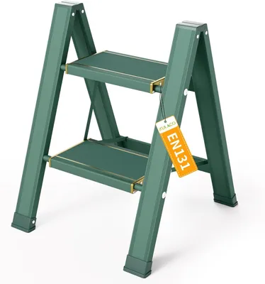 Produktbild von Mehrzweckleiter KULACO Trittleiter, 2 Stufen, zusammenklappbar, 150 kg Tragkraft, mit breiten rutschfesten Pedalen, Aluminium-Klapptreppe, Multifunkti