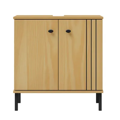 Produktbild von Woodroom Waschbeckenunterschrank Kiefer massiv eichefarbig lackiert 62x65x40 cm