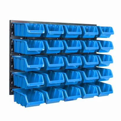 Obrázok produktu pre Nástenný panel na náradie 57,6 x 39 cm s 25  ks. Krabice závesný Modré Boxy Skladovací systém