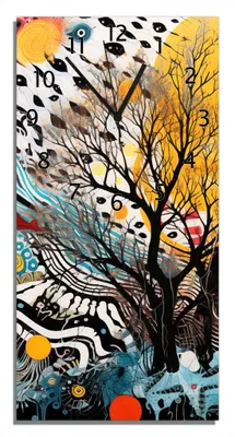 Produktbild von Wallario Design Wanduhr Abstrakter Sonnenaufgang aus Echtglas, Größe 30 x 60 cm