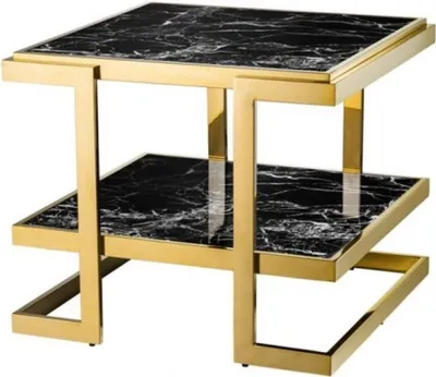 Produktbild von Casa Padrino Luxus Art Deco Designer Beistelltisch Gold mit schwarzem Kunstmarmor - Luxus Kollektion
