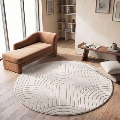 Produktbild von TT Home Wohnzimmer Teppich Schlafzimmer Hochflor Skandinavisches Design Unifarben Geometrisch Boho Style Modern Waschbar Größe 120 cm Rund