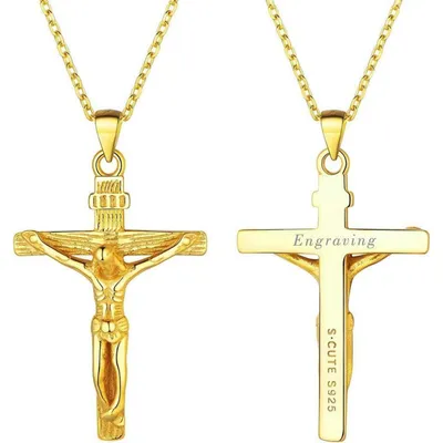 Immagine prodotto di Collana con ciondolo a croce INRI, raffigurante Gesù Cristo, personalizzabile con catena di 55 cm in acciaio inossidabile, disponibile nei colori blu, oro, rosa oro, nero e argento