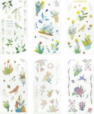 Produktbild von Oblique Unique 6 Bögen Vintage Sticker matt mit Blumen Pflanzen Vogel Motiven als Dekoration für Scrapbooking Kinder Basteln