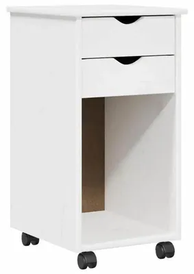 Produktbild von Rollcontainer - Beistellschrank auf Rollen - Massives Kiefernholz - 34 x 39 x 65,5 cm - Weiß