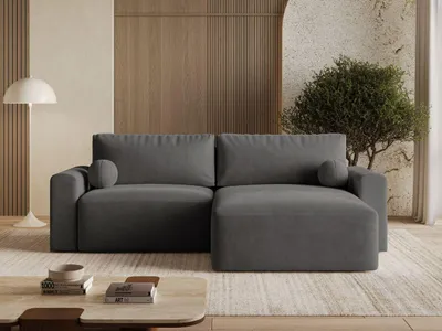 Produktbild von GrainGold Ecksofa L-Form Aurora - Ecksofa mit Schlaffunktion, Bettkasten - Moderne Ecksofa, Wohnzimmer Sofa - Eckcouch mit Velvet-Stoff - Dunkelgrau (Castel 93)