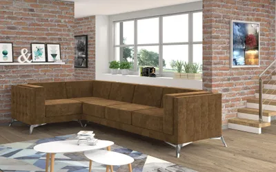Productafbeelding van Eckbank, gestoffeerde set, woonkamerlandschap, L-vormige designbank, bank, stoffen banken