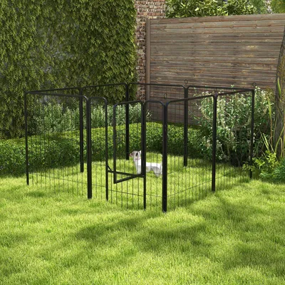 Produktbild von Welpenauslauf 8-teilig, abschließbare Tür Hundegehege Stahl, Schwarz | 80 x 100 cm | 16 kg | für Hunde bis 60 cm | In- & Outdoor