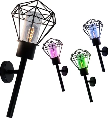 Produktbild von RGB LED Wandlampe, Fackel, Gitter Design, schwarz H 28,5 cm