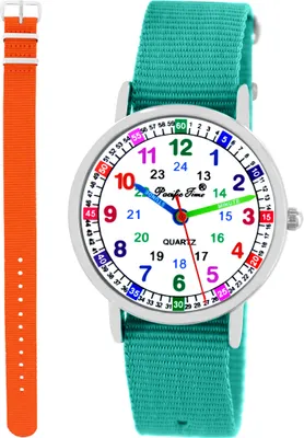 Produktbild von Kinder Armbanduhr Mädchen Jungs Lernuhr Uhrzeit lernen 2 Armband türkis + orange