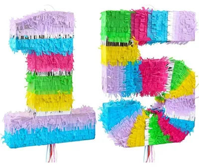 Produktbild von Pinata Zahl 15 für Geburtstag Deko, bunt pastell, 2er Set, 50x35x7,5 cm