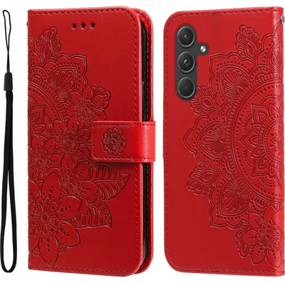 Produktbild von Mobigear Flowers  Samsung Galaxy A55 Hülle Klapphülle Geldbörse - Rot