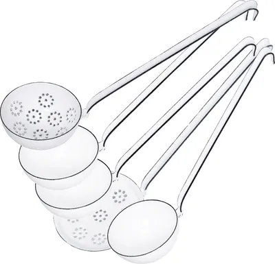 Produktbild von RIESS 0576-033 Schöpferset 5tlg., Emaille, Weiß, mit Schöpflöffel, Schaumlöffel und Backschaufel