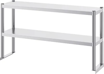 Immagine prodotto di SucceBuy 12 x 72 pollici doppio ripiano superiore in acciaio inox, regolabile in altezza. Ideale per la preparazione in cucine, ristoranti e laboratori.