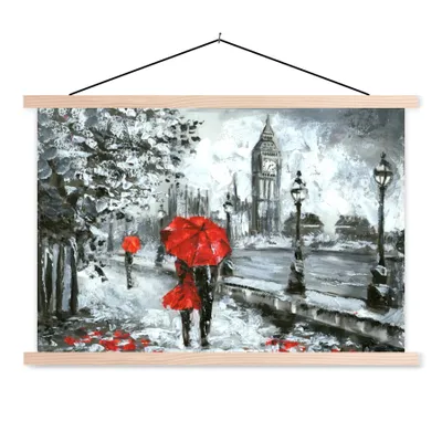 Produktbild von MuchoWow® Textilposter Gemälde - Regenschirm - Öl 60x40 cm mit holzfarbenen Rahmen - Bilder