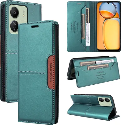 Produktbild von Handyhülle für Xiaomi Redmi 13C/Poco C65 Hülle, Leder Flip Wallet Kartenfach Stand Schutzhülle Grün
