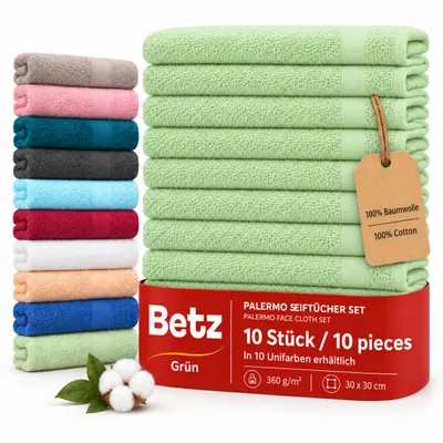 Produktbild von Betz 10 Stück Seiftücher Seiftuch Seiflappen Set Palermo 100% Baumwolle Größe 30x30 cm grün, KI-generiertes Bild
