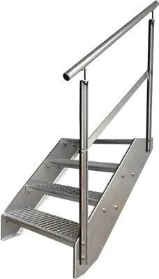 Produktbild von Gitterrost Stahl Wangentreppe 4 Stufen Verzinkt + Geländer Rechts - (L x B x H) 82cm x 140cm x 76cm